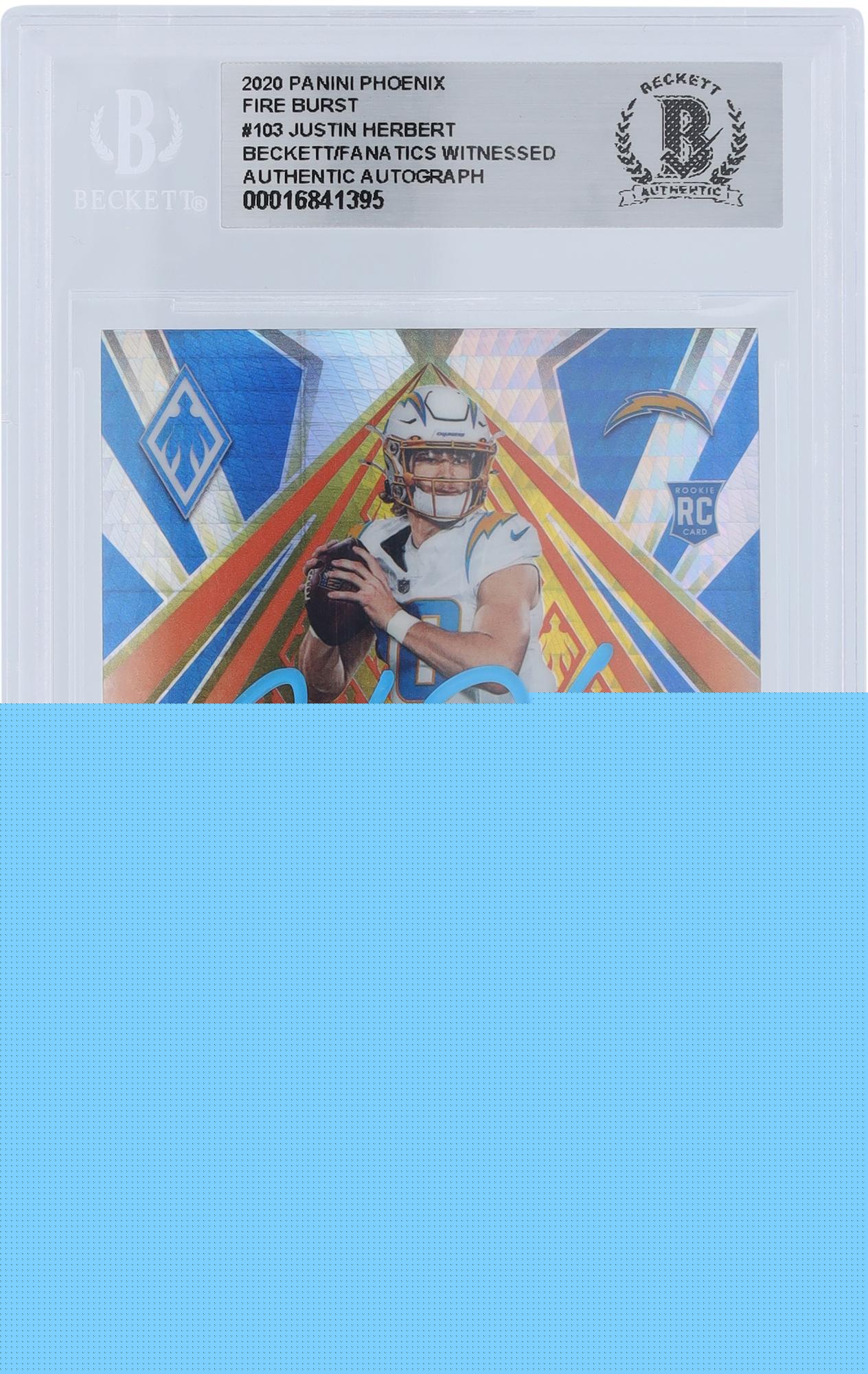 Justin Herbert Los Angeles Chargers Autographed 2020 Panini Phoenix Fire Burst Light Blue Ink #103 Beckett Fanatics Witnessed Authenticated Rookie Card - Fanatics Authentic Certified
