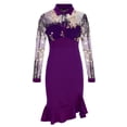 thumbnail image 3 of Vedolay Long Dress Women's Elegant Ribbed Knit Bell Sleeve Fit and Flare Midi Dress,Purple XL, 3 of 4
