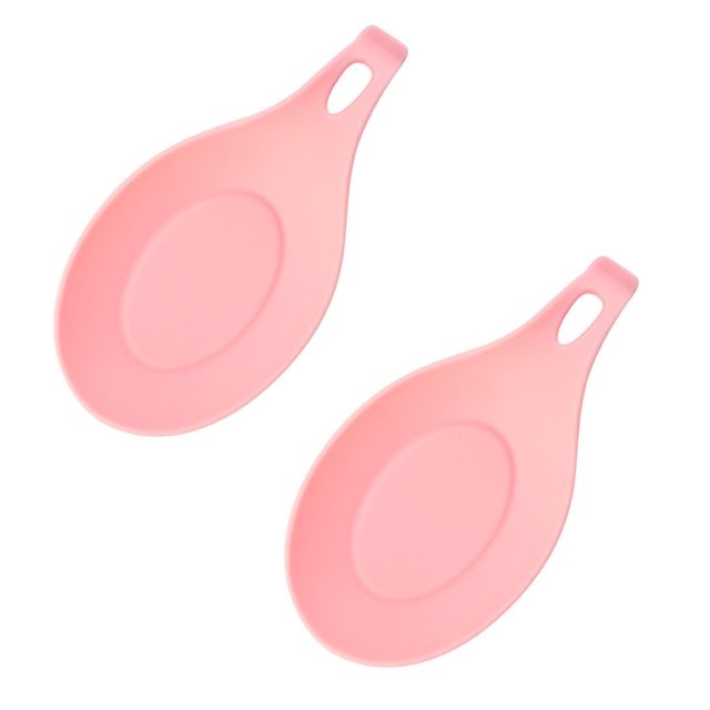 Oleegame 2PC Spoon And Lid Rest Silicone Spoon Mat Kitchen Mat Shelf Mat Heat Insulation Silicone Spoon Holder For Stove Top Pink