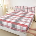 thumbnail image 3 of Feelyou Abstract Lines Bed Sheets, Grey Red Plaid Buffalo King Sheets, 4-Piece, 3 of 7