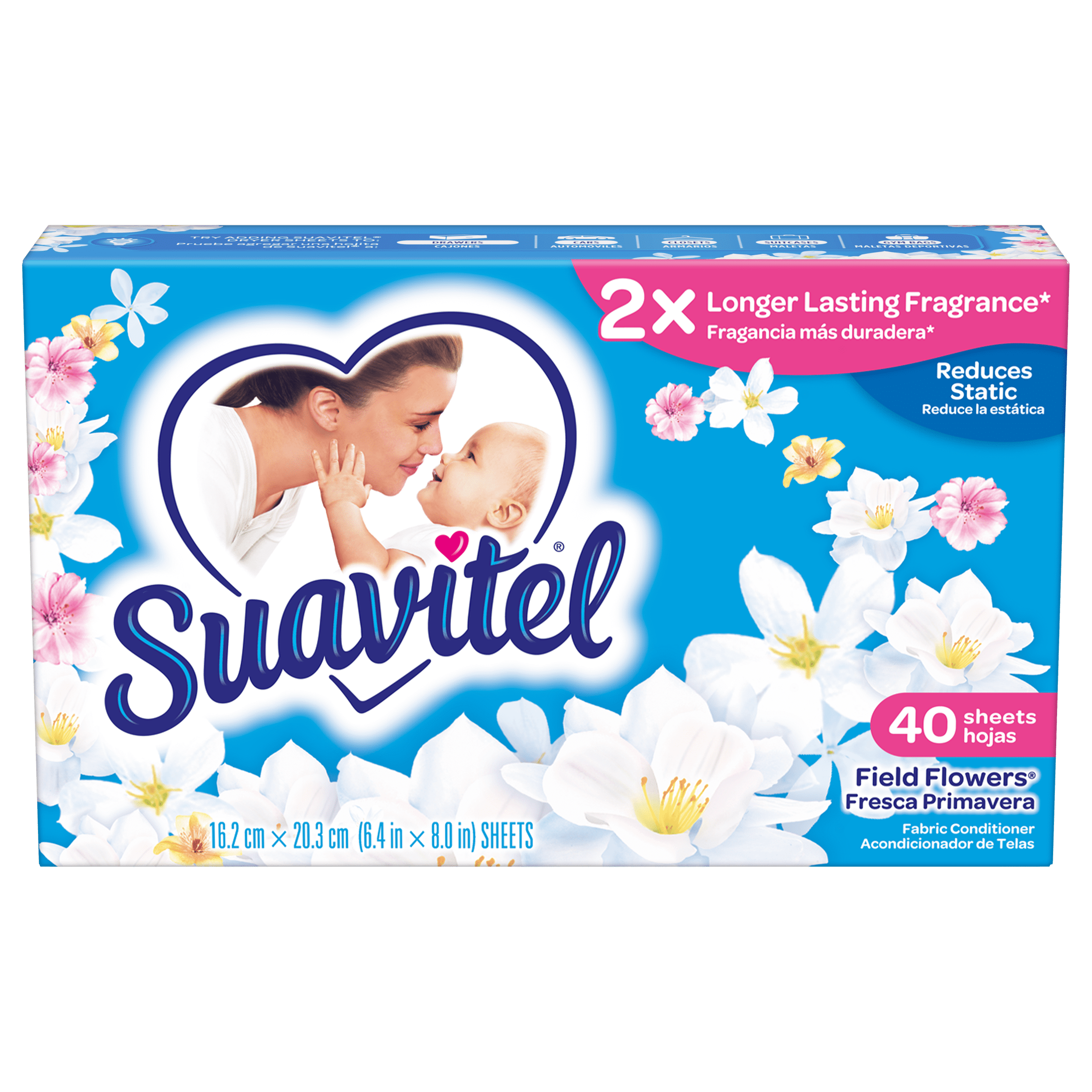 Suavitel Laundry Dryer Sheets, Field Flowers Scent, 40 Ct