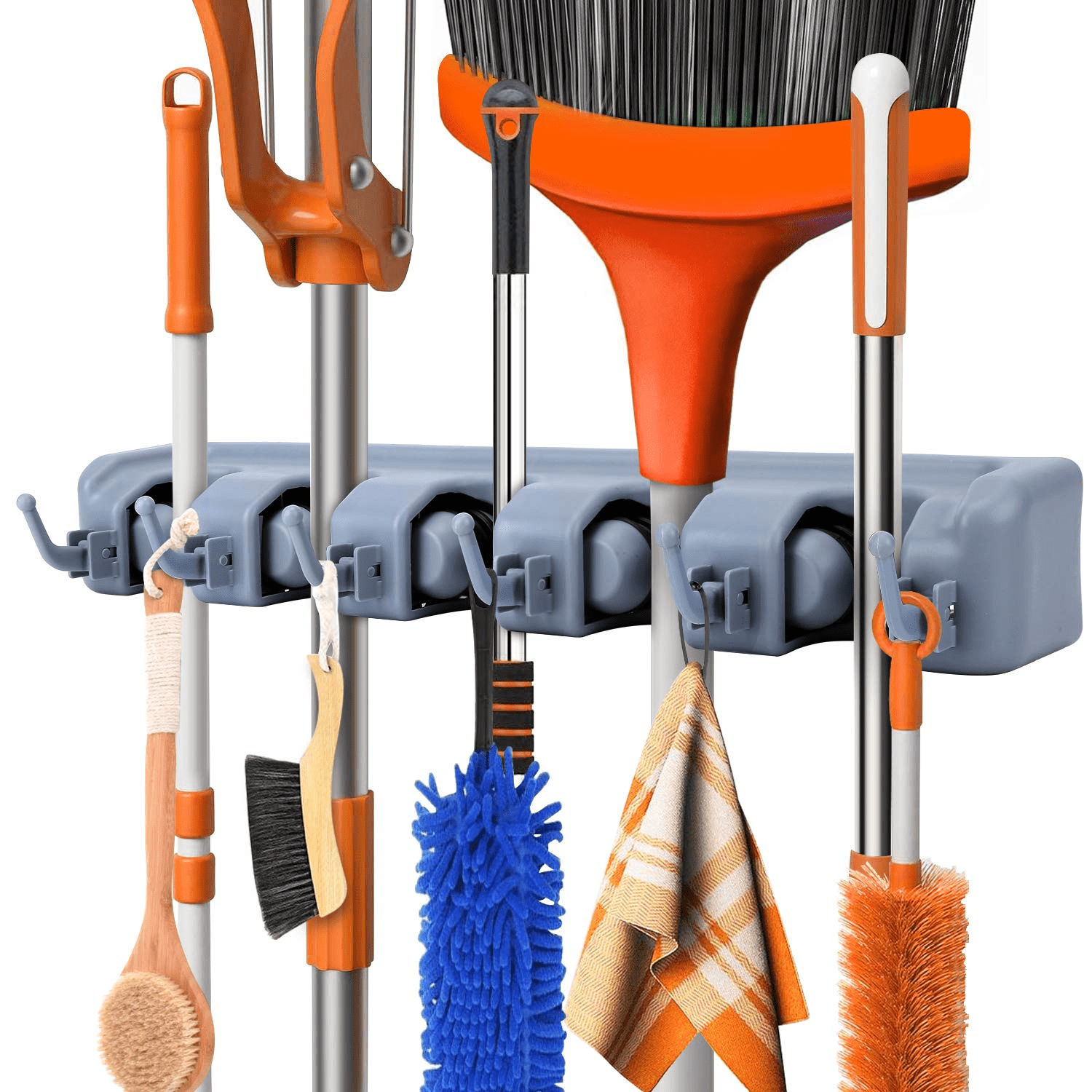 Wevove Mop and Broom Holder Wall Mount Mop Hook Racks Organizer for Home Garden Garage and Storage (5 Positions with 6 Hooks)