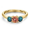 thumbnail image 3 of Gem Stone King 18K Yellow Gold Plated Silver Ecstasy Mystic Topaz and Blue Diamond Engagement Ring for Women | 1.54 Cttw | Round 5MM | Gemstone November Birthstone | Size 6, 3 of 6