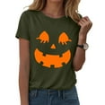 thumbnail image 2 of Funny Pumpkin Face Halloween Tshirts Women 2025 Short Sleeve Crewneck Funny Graphic Halloween Shirts for Women, 2 of 6