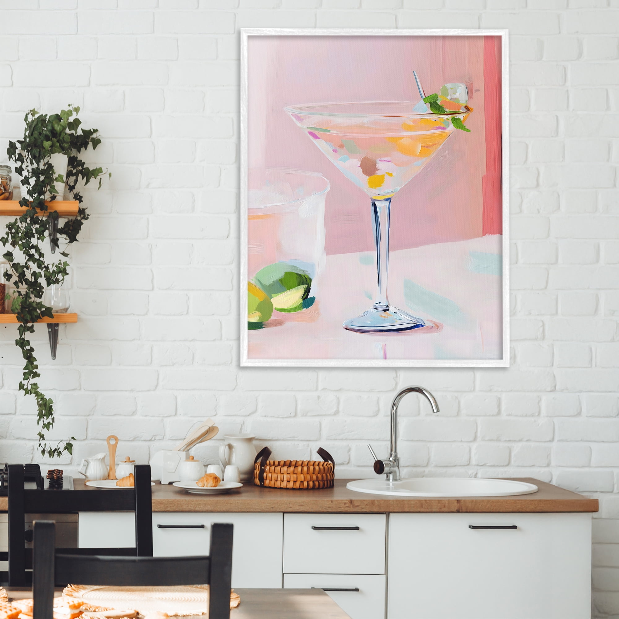 Stupell Industries Pink Martini Bar with Lime White Framed Giclee Art, design by The Prints Vibe