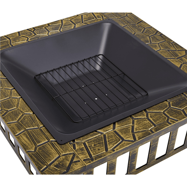 Alden Design 34'' Metal Square Fire Pit Stove Brazier with Cover 
