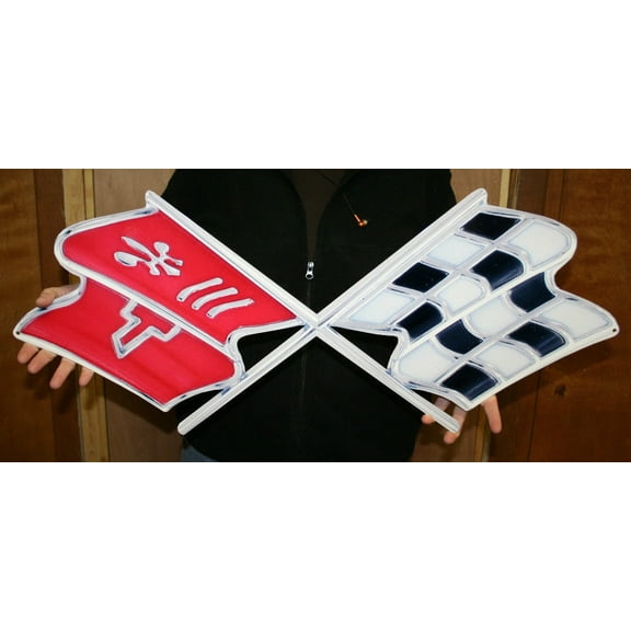 Corvette C3 Stingray Crossed Flag Wall Emblem Flat Steel Art Sign