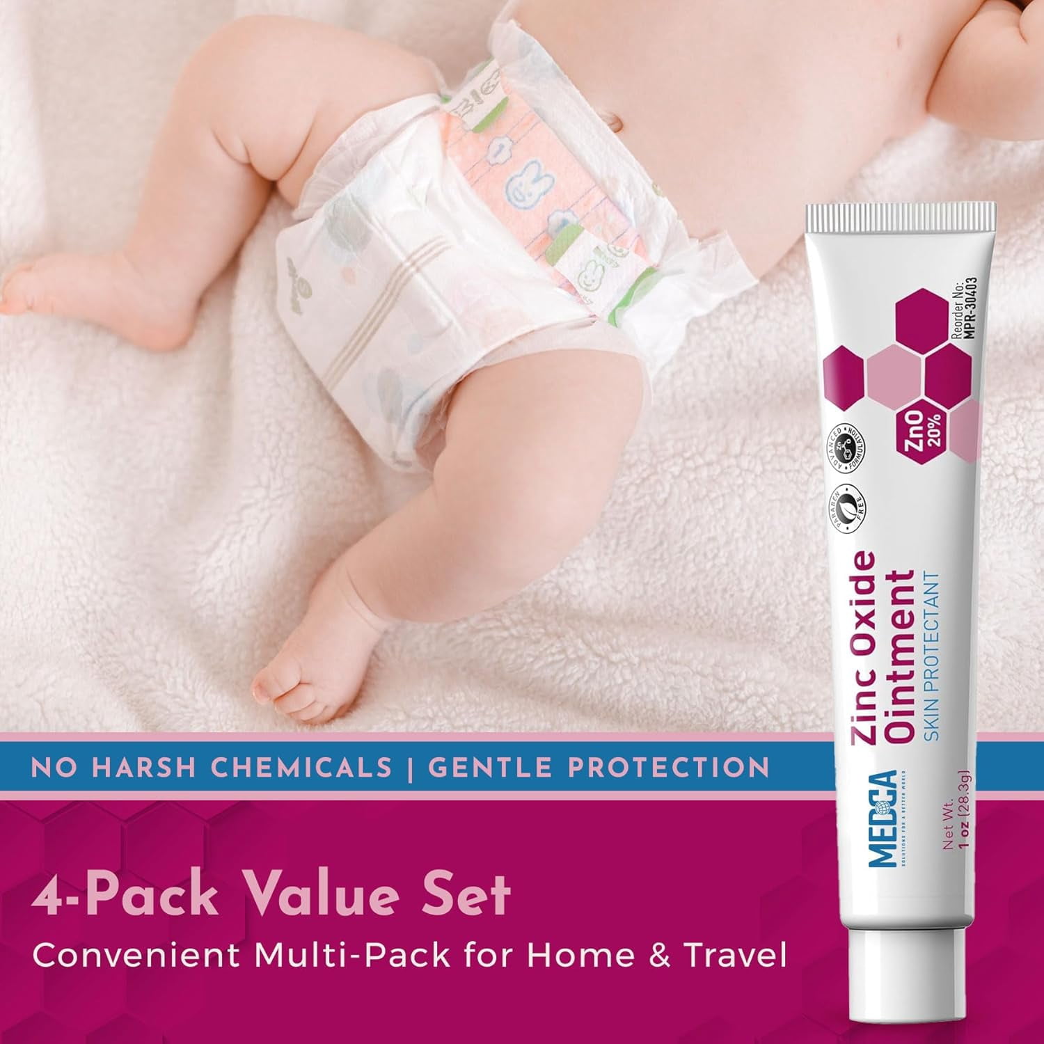 MEDca High-Potency 20% Zinc Oxide Ointment - Baby Diaper Rash Cream (Pack of 24, 1oz Tubes), Soothing, Hypoallergenic, Gentle Skin Protectant for Chafed Skin, Wetness & Overnight Protection, All Ages