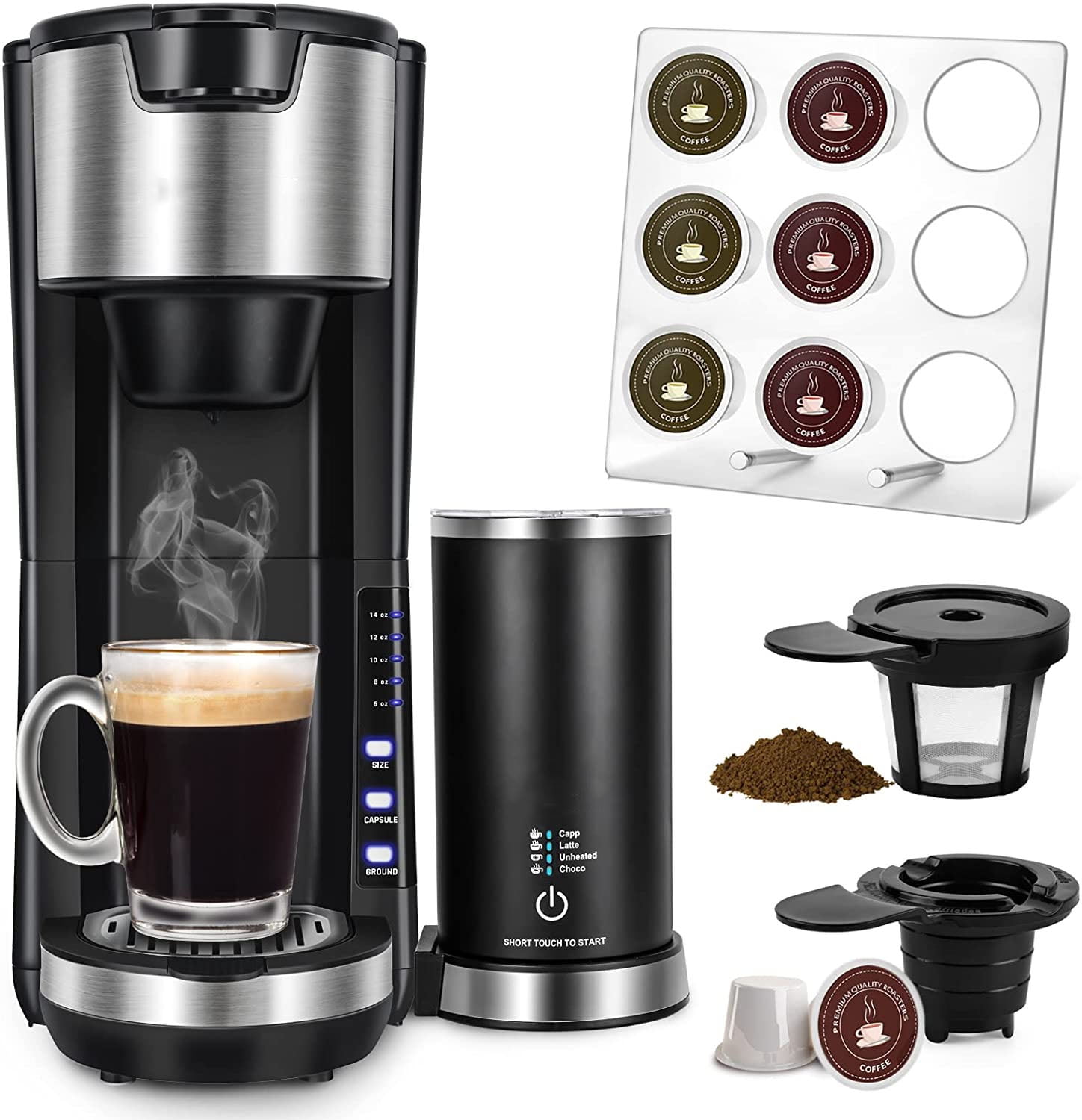 Het beste Afdeling Aanvrager ASSJ Coffee Maker With Milk Frother, 2 In 1 Single Serve Coffee Machine for  K Cup Pod and Ground Coffee, Fast Single Cup Latte Cappuccino Coffee Brewer  - Walmart.com
