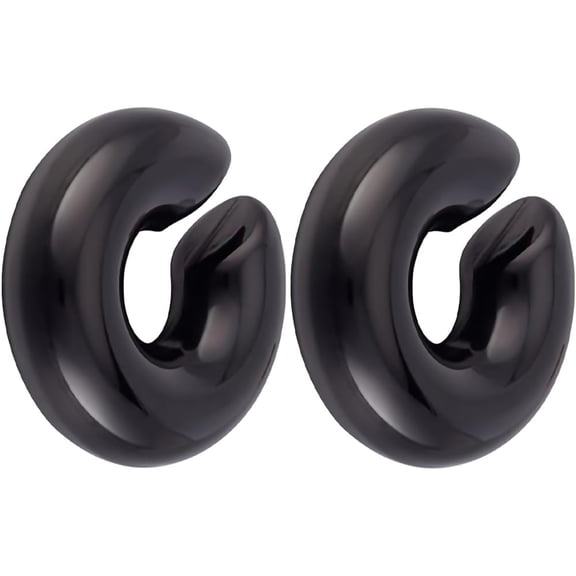 Zephyriana 1 Box 2Pcs Chunky Ear Cuff Black 304 Stainless Steel C-Shaped Thick Big Cuff Earrings for Women Men Gift Cartilage Wrap Non Piercing