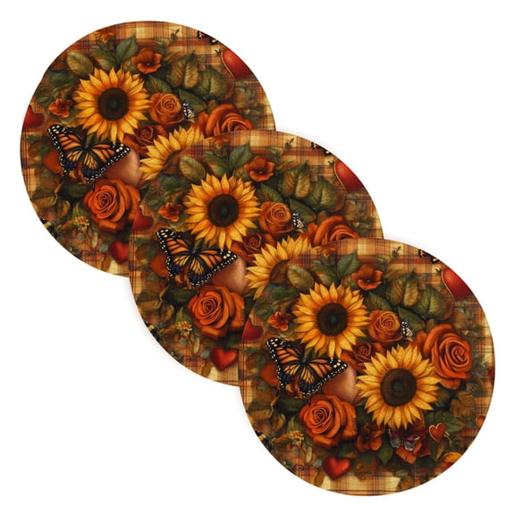 BZSMCE Mats for Pots,Pans Place Sunflowers Roses Butterflies Hearts Simple Style Pattern Pot Mats