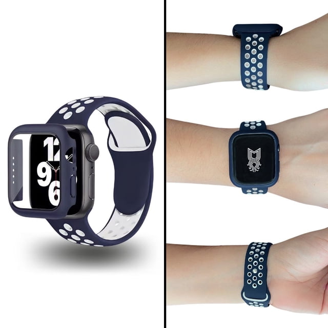 Correa para Apple Watch compatible con 42mm / 44mm + Case protector de pantalla con Cristal Templado. Estilo Sport, ideal para hacer ejercicio. Mamá Pulpo Sport con case