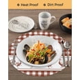 thumbnail image 3 of 13 Inch Round Placemats Set of 6, Farmhouse Orange Plaid Non Slip Heat Insulation PP Table Mats, Vintage Country Cock Checkered Washable Place Mats for Kitchen Dining Party Table Decor, 3 of 7