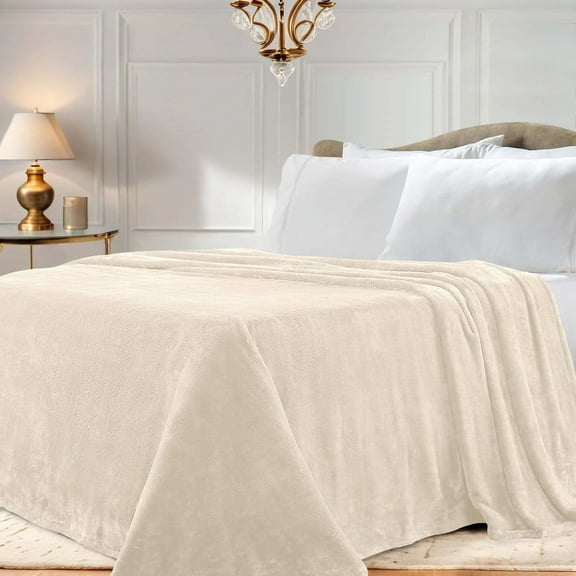 Superior Super Soft Plush Fleece Blanket 96" x 110", Bed & Couch Blankets, California King, Ivory