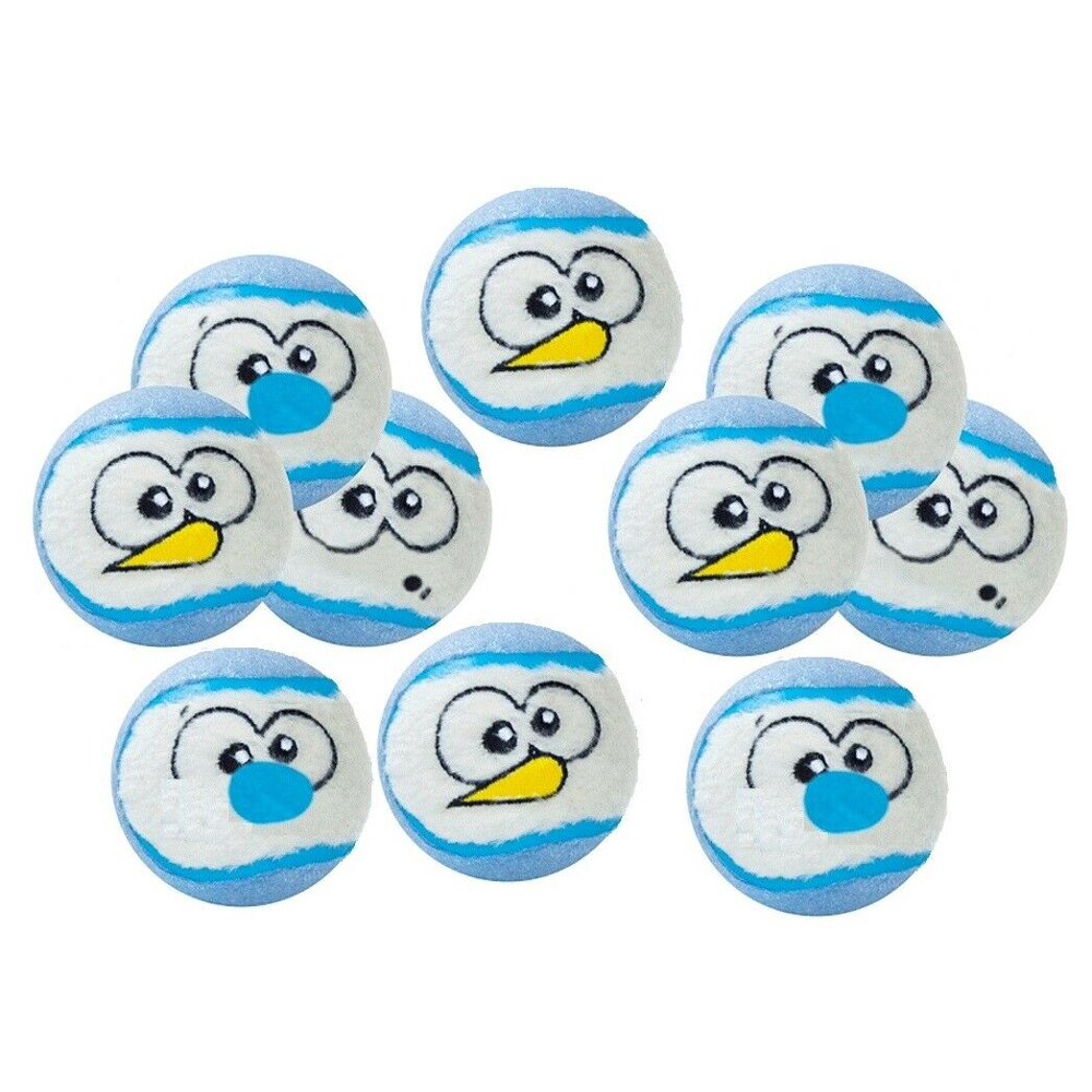 Snowball Holiday Dog Toys Blue Tennis Ball Assorted Funny Faces 2.5