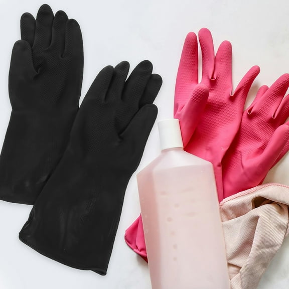 LEORX Gloves for Dishwashing 1 Pair Reusable Rubber Black for Kitchen 31cm Length
