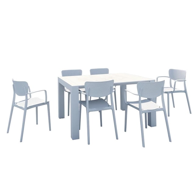 Ensemble de Salle à Manger Extérieur Loft avec 6 Chaises à Accoudoirs et Table Extensible de 55 Pouces Blanc