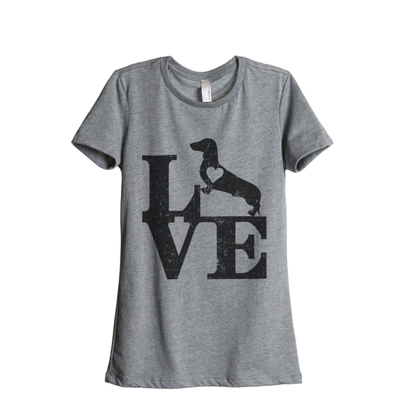 LOVE Dachshund Dog Women's Fashion Relaxed T-Shirt Tee Heather Grey 2X-Large