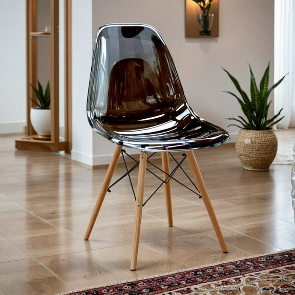 LeisureMod Cresco Plastic Molded Dining Side Chair – Modern Design, Ergonomic Comfort, Stylish Home Décor, Easy to Clean, Versatile for Dining Room, Kitchen, and Office (Transparent Black)