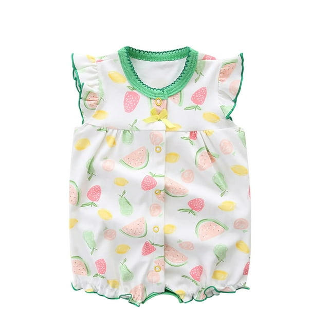 Baby Girls Ruffled Sleeve Rompers Toddler Girls Jumpsuits One-Piece Cotton Outfits Green 3-6 Months
