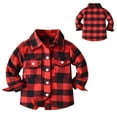 thumbnail image 2 of LYHaoo Kids Toddler Flannel Shirt Jacket Plaid Long Sleeve Lapel Button Down Shacket Baby Boys Girls Pockets Shirt Top Coat Outwear School Uniform Sizes 3-6 Months Red, 2 of 6