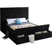 Meridian Furniture Bliss Velvet Queen Bed - Box of 3-Color:Black Velvet,Style:Contemporary