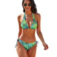 thumbnail image 1 of Green Plam Leaf Bikinis Set Sexy Tropical Print Bikini Swimsuit Rave Custom Swimwear Colorful Deep V Swimsuits, 1 of 5
