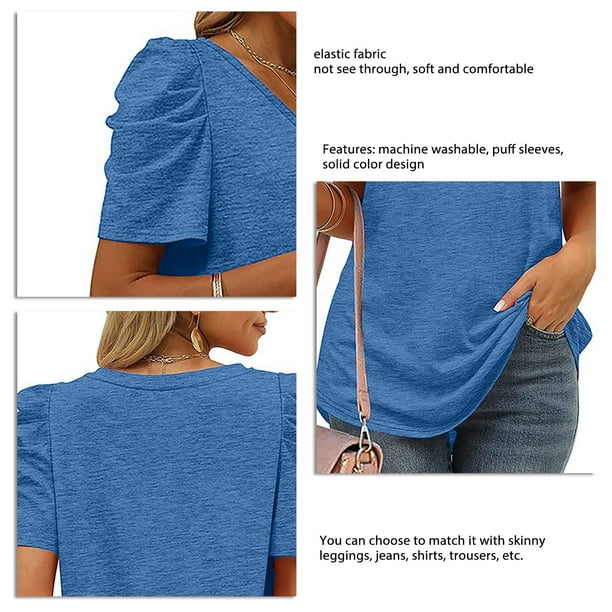 Camisa informal para mujer, camisa de verano, manga abullonada suave, color sólido para el hogar y la oficina LYUMO ropa de mujer