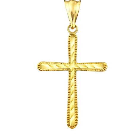 US GOLD Handcrafted 10kt Gold Diamond-Cut Cross Charm Pendant