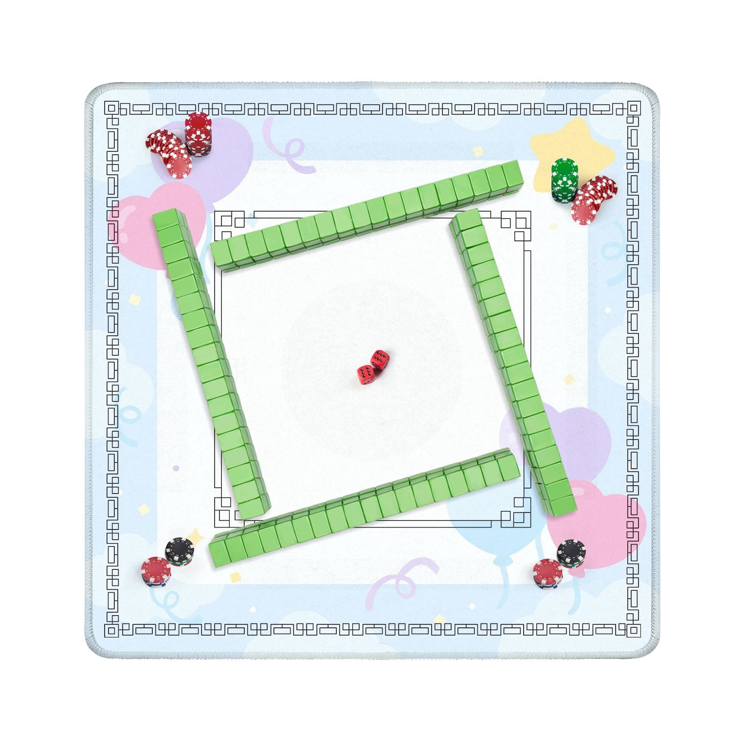 Mahjong Mat 31.5" x 31.5" Pastel Balloon Decoration Star Confetti Light Blue Non-Slip Noise Reduction American Mahjong Tiles Table Cover for Dominoes Poker Card Board Games Gift