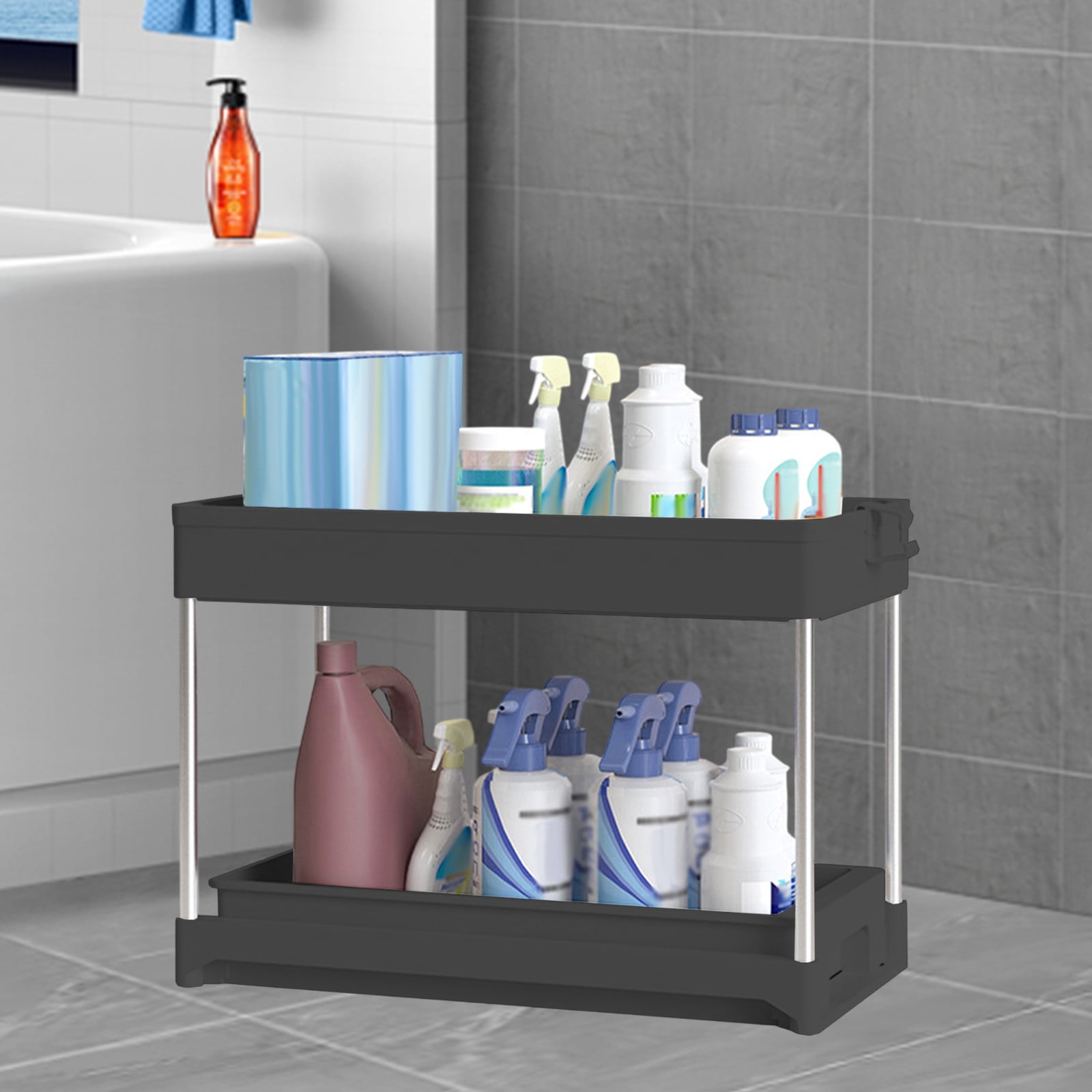 Yika 1 Pack Under Sink Organizer, 2 Tier Bathroom Cabinet Organizer with Sliding Basket, Multi-Purpose Under Sink Organizers and Storage for Bathroom Kitchen