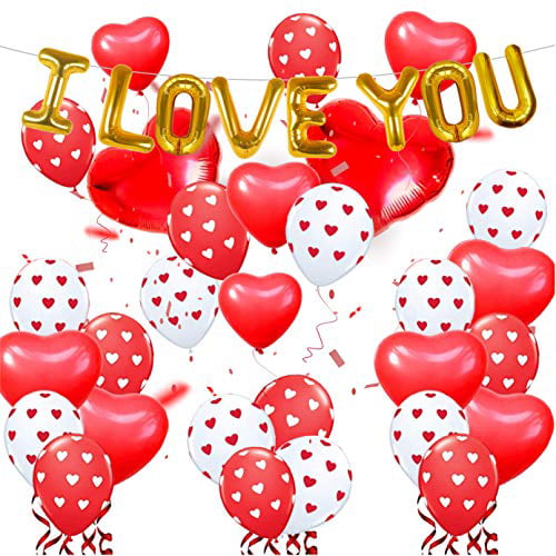 Five 11" Red and White Hearts Balloons Valentines Day Balloon Bridal Shower 