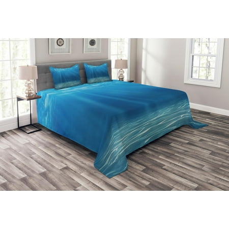 Ocean Bedspreads Ocean Bedspread Set, Sun Rays Bursting into Deep Under Sea Wilderness Scenery Waterscape Picture Print, Decorative Quilted Coverlet Set with Pillow Shams Included, Blue Turquoise, by Ambesonne ()