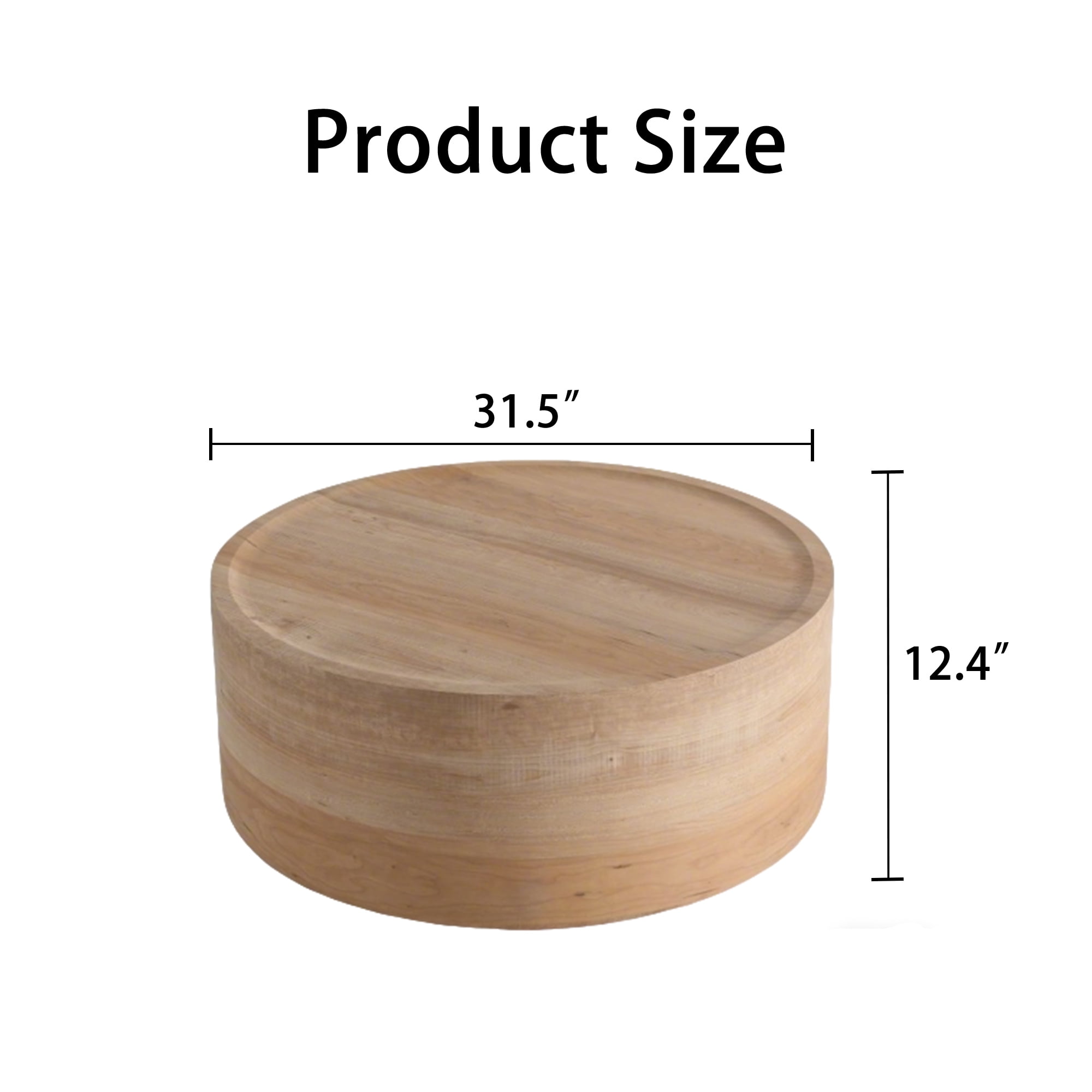 Leumius Round Coffee Table with Natural Wood Grain, Modern Drum Circle Coffee Table for Living Room Bedroom, No Need Assembly Natural 2