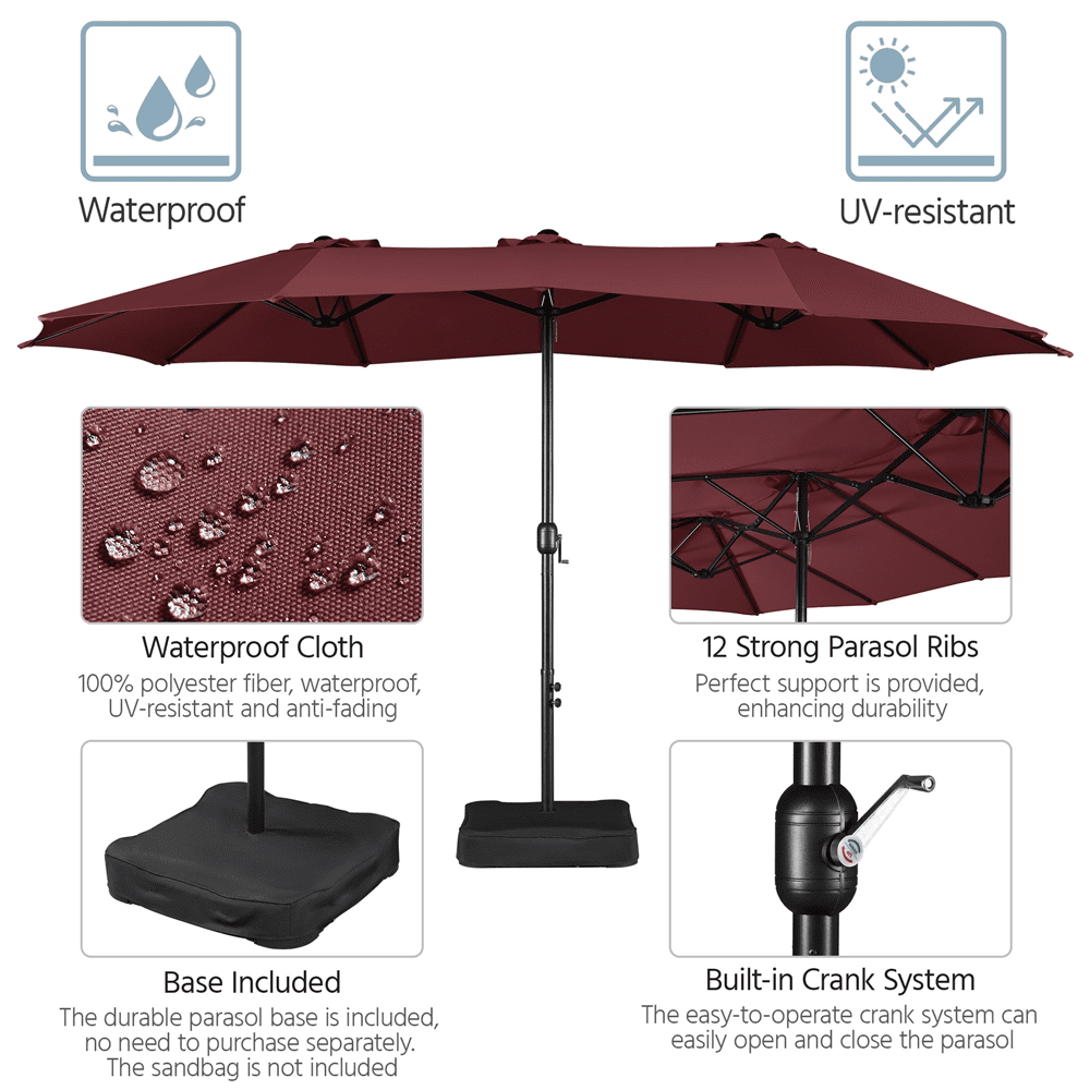Alden Design 15 ft Patio Umbrella Market Extra Large for Outdoor, Burgundy