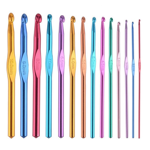 12 Uds. Ganchos para tejer ganchos para tejer óxido de aluminio aguja para suéter Metal óxido de aluminio Color gancho de ganchillo 2,0-8,0 MM