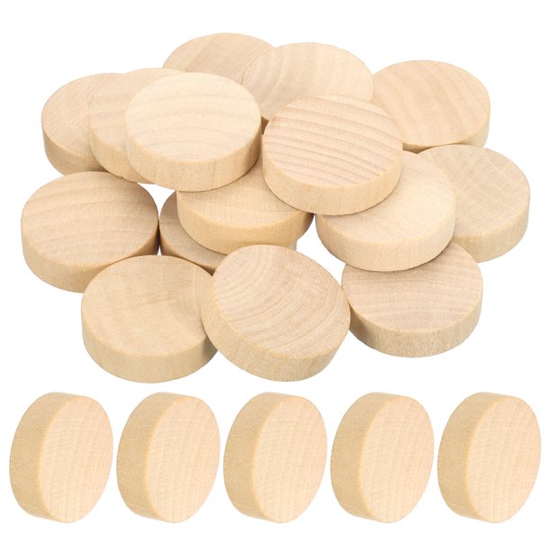 Uxcell 16 Pcs Discos de Madera, 1-3/8" Diámetro 2/5" Grosor Círculos de Madera Sin Terminar Discos en Blanco Fichas de Madera Monedas Rodajas de Madera para Manualidades DIY Pintura