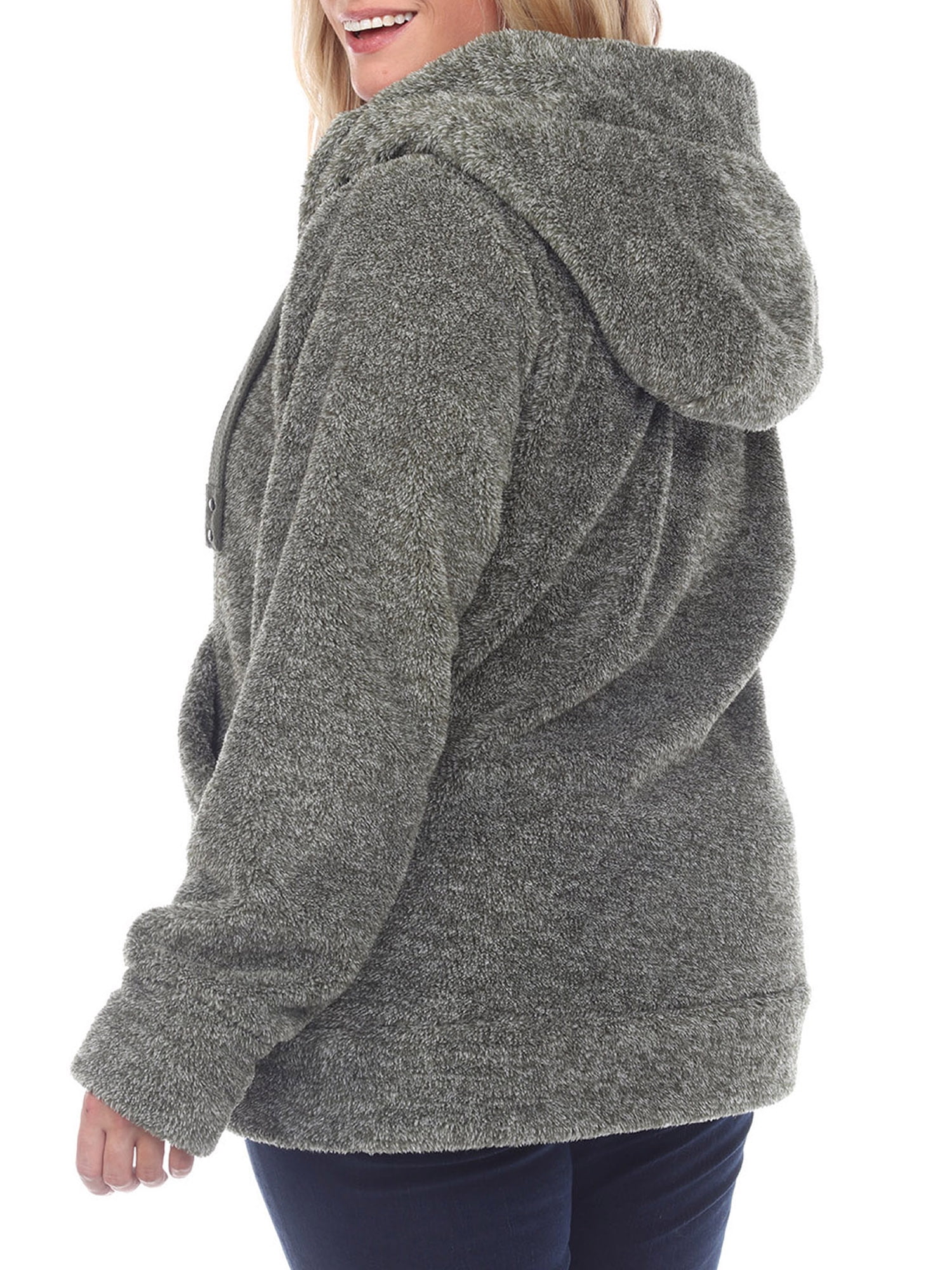 White Mark Women's Plus Size Hooded Sherpa Jacket