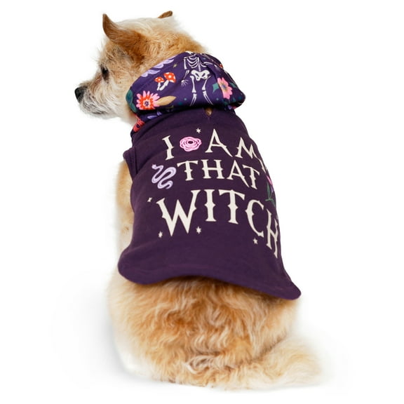 Vibrant Life Halloween Hoodie for Dogs & Cats, I Am that Witch, Purple, Extra Small