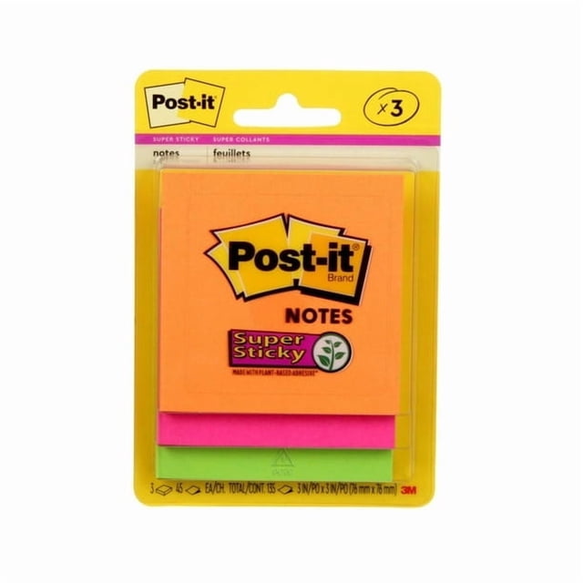 Post-it庐 Super Sticky Notes 3321-SSAU, Rio de Janeiro Collection, 3 Pads/Pack, 45 Sheets/Pad, Post-it庐 Notes 3321-SSAU