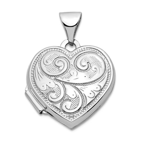 14k White Gold Swirl Design 15mm Love Heart Locket Locket Necklace for Women - 1.2 Grams