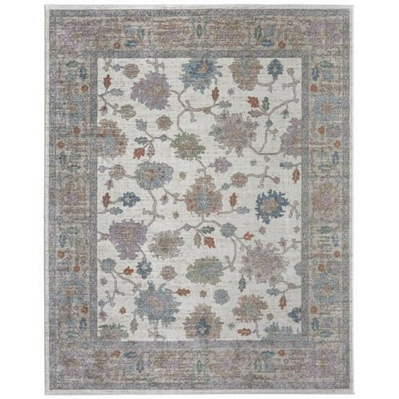 HomeRoots 617300 2 x 3 ft. Ivory, Brown & Blue Floral Distressed Rectangle Area Rug