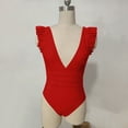 thumbnail image 4 of UTSJKR Women's Ruffle One Piece Swimsuits Tummy Control Bathing Suit Sexy V Neck Swimwear Adjustable Straps Red S, 4 of 5