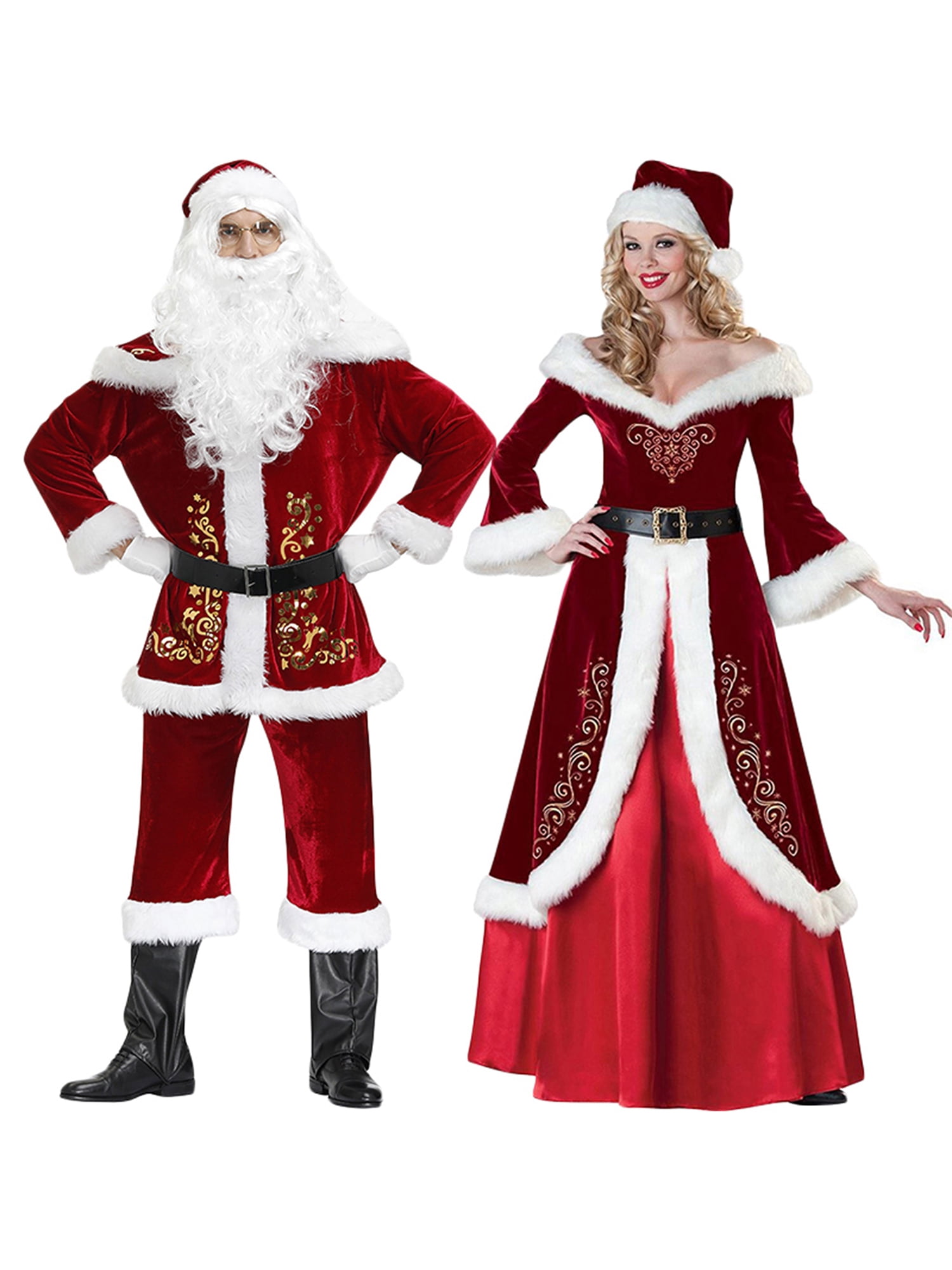HUIJZG Adult Santa Mrs Claus Costume Christmas Santa Princess Cosplay Outfit  for Men Women Party Cosplay 