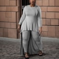 thumbnail image 2 of Gibobby Conjunto de Pantalones para Mujer Conjunto de pantalones con dobladillo irregular informal de manga larga con cuello redondo de color liso para mujer(Gris,XL), 2 of 5
