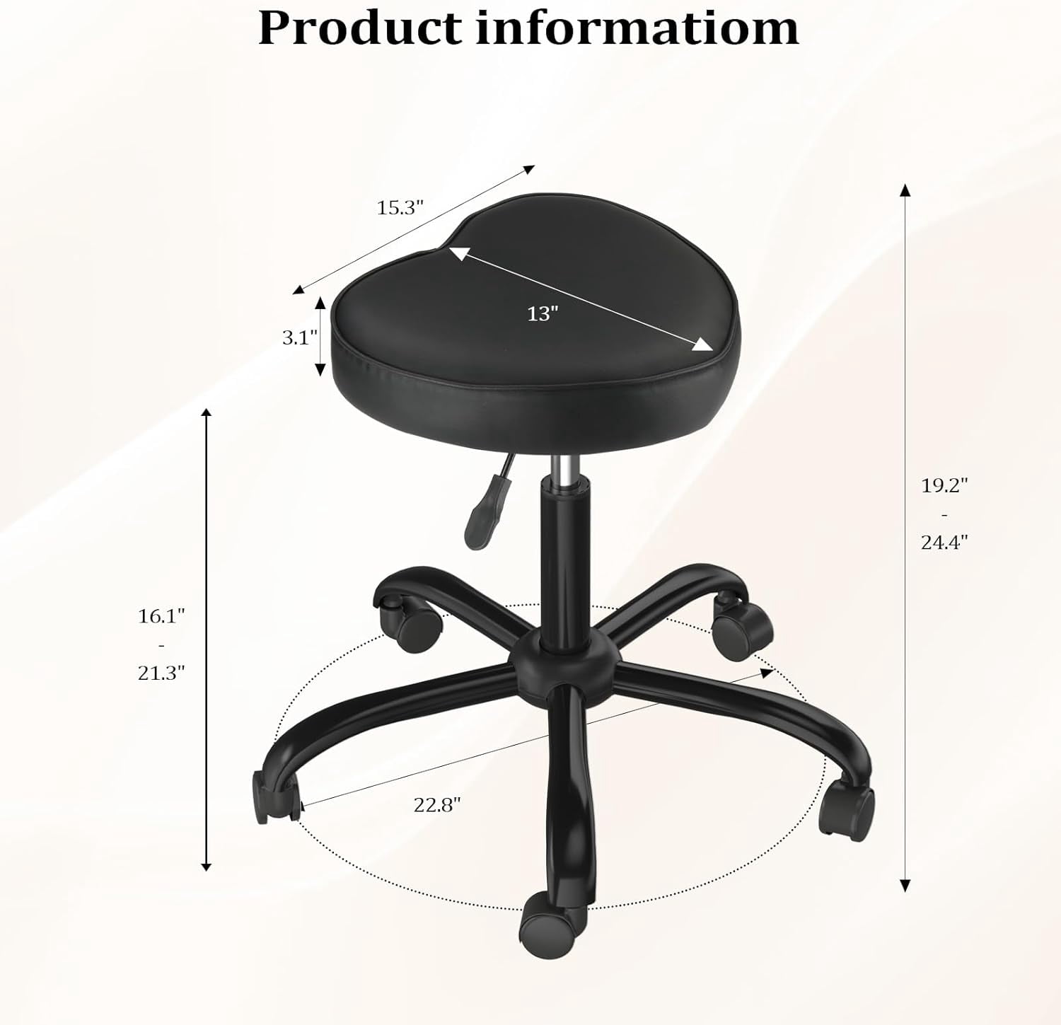 OmySalon Rolling Stool with Wheels, Hydraulic Massage Chair, Heart-Shaped Adjustable Salon Stool, Swivel Stools for Hair Stylist, Vanity SPA, Bar, Barber, Home Office, Tattoo, Hot Pink