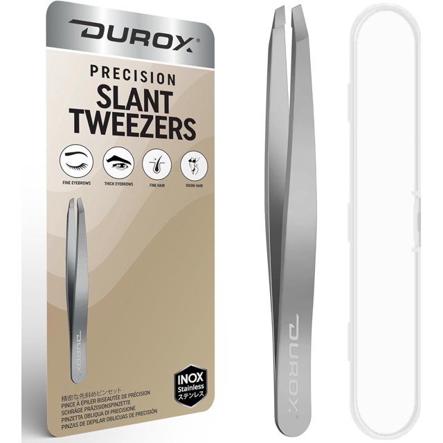DUROX Pinces de Précision pour Sourcils – Pince à Pointe Inclinée pour Femmes et Hommes, Acier Inoxydable avec Pointes Inclinées Fines pour Enlever les Poils des Sourcils, Fines Rayures et Barbe