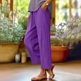thumbnail image 2 of Comdrip Pants for Women Trendy Fashion Women Loose Solid Color Casual Wide Leg Pants Cotton Trousers Womens Flowy Pants Purple 4XL, 2 of 9