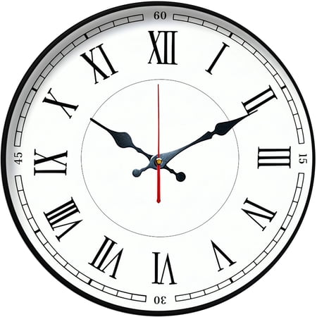 Hoease 10 Inch Silent Wall Clock, Classic Black White Roman Numeral Decorative Wall Clock, Battery Operated Non-Ticking Round Clock for Living Room Bedroom Office Home Decor