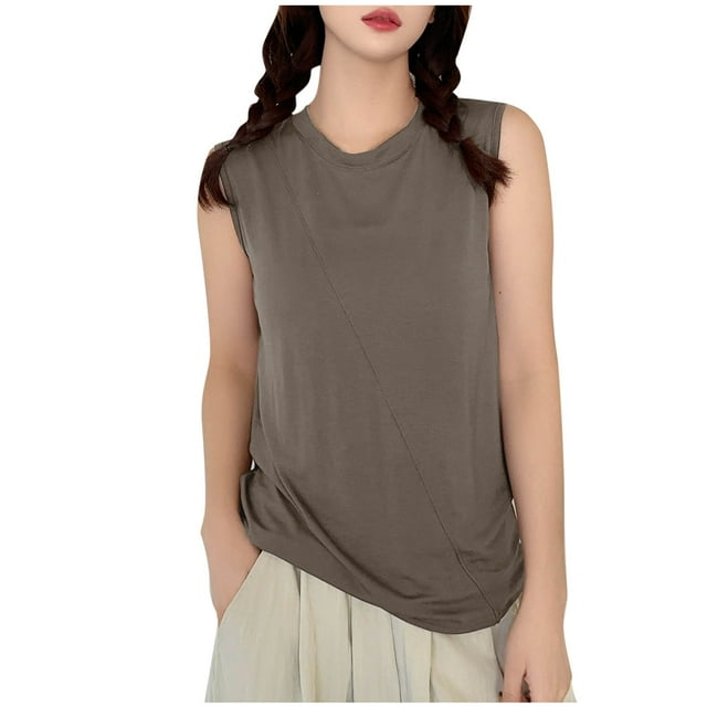 Timegard Camisole pour Femmes Col Rond Sans Manches Confortable Couleur Unie Tenue d'Intérieur Décontractée T-Shirts Doux